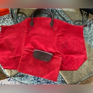 Two’s Company Red Corduroy Packable Travel Duffel